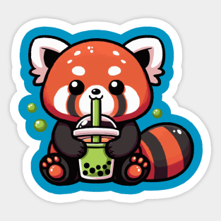 cute red panda bubble green boba Sticker